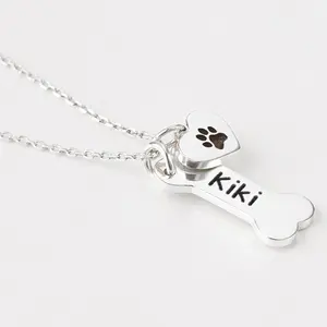 Um presente adorável com um pequeno charme pata para os amantes do cão Aço inoxidável Colar Dog personalizado coração pingente moda jóias