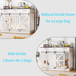 Keptory 48 ''lüks Modern çift köpek kafes ahşap sandık çıkarılabilir bölücü depolama çekmeceler 2 sürgülü ahır kapıları çok fonksiyonlu - Product Image 4