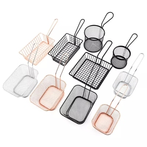 Gümüş kare Metal Mini kızartma sepeti kızarmış tavuk cips patates kızartması hizmet sepeti satılık - Product Image 6