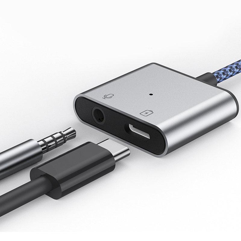 Aluminum Shell 2 in 1 Type C to 3.5mm Audio Jack Headphone Adapter Connector Earphone