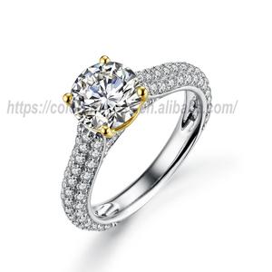 Anillos de compromiso de moissanita con corte brillante redondo, chapados en rodio, de oro blanco macizo de 14K con engaste de puntas para mujer - Product Image 3