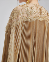 Robe de soirée plissée élégante et modeste sur mesure avec broderie dorée, taille unique chic pour les fêtes, fabrication ODM