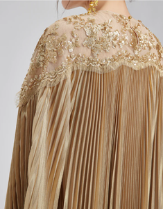 Robe de soirée plissée élégante et modeste sur mesure avec broderie dorée, taille unique chic pour les fêtes, fabrication ODM - Product Image 2