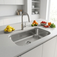 Évier de cuisine professionnel rectangulaire à montage sous plan en acier inoxydable, design moderne, surface brossée, sans robinet