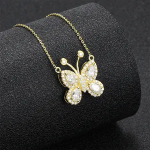 2024 New Butterfly Moissanite Silver Necklace Icy Bling Butterfly Moissanite Pendant