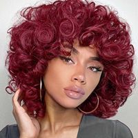 Wig Keriting Merah Burgundy 99j Grosir untuk Wanita Kulit Hitam, Wig Keriting Gelombang Dalam Pendek Longgar dengan Kepadatan 150% Tanpa Lace untuk Wanita Kulit Hitam