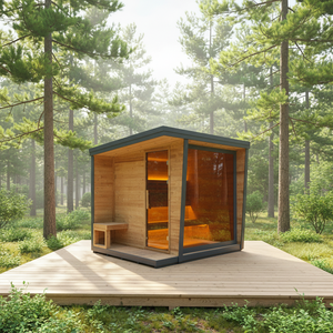 Sauna Exterior con Terapia de Luz, Sauna Finlandesa de Vapor Húmedo para 5 Personas, Madera Tratada con Conservantes, Productos en Stock - Product Image 1