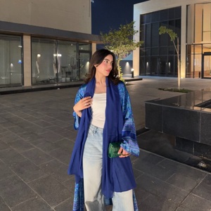 Hafizah Nuevo Cárdigan Holgado Azul con Estampado Étnico y Bufanda a Juego, Atuendo Casual de <span class=keywords><strong>Calle</strong></span> para Mujeres Musulmanas, Venta al por Mayor - Product Image 2