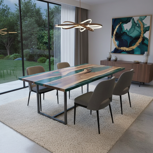 Luxury Handcrafted Acacia Wood Resin Rectangle Dining Table Home Office Hotel Living Room Waterproof Modern Baptism Diwali - Product Image 3