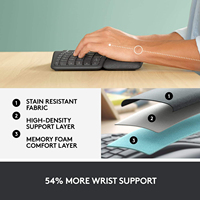 Keyboard Ergonomis Logitech K860 dengan Sandaran Pergelangan Tangan 3 Lapis, 54 Persen Lebih Banyak Dukungan, Pengangkat Telapak Tangan yang Dapat Disesuaikan untuk Kantor