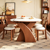 Ensemble table et chaises en bois massif et dalle de pierre, style médiéval, table à manger rectangulaire extensible et pliable en travertin, double usage