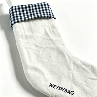 Sac de Noël personnalisé avec logo, réutilisable, portable, style chaussette, en toile de coton légère de qualité supérieure, avec revers à carreaux, pour friandises et cadeaux