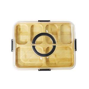 竹製ブッチャーブロックキッチンシャルキュトリチーズボードフルーツプラッター、透明蓋付き、スナックやケータリング用の内蔵コンパートメント付き - Product Image 3