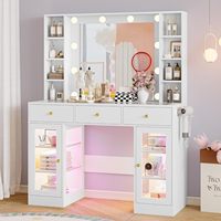 Nouvelle coiffeuse 2026 avec miroir et éclairage RGB, ensemble de maquillage avec armoires en verre, plateau de maquillage, prise de courant et table de maquillage LED