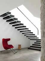 Escalier flottant invisible avec fixations dissimulées, design moderne à montée ouverte pour intérieurs de maisons de luxe