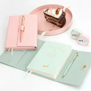 Hot Sale Flap Custom PU Leather Diary Cute Pink Green A5 Journal Girls Diary With Pen 2024 Agenda Daily Refillable Notebook