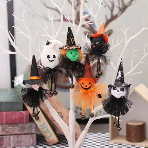 Pingente de árvore de halloween, enfeite de malha para decoração da árvore do dia das bruxas com bombardeiro