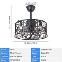 Ventilateur de plafond D019 avec moteur DC, télécommande, 46 cm, 5 pales, lumière LED, design épuré