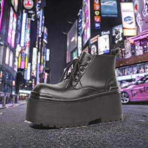 Botas de plataforma altas con cordones, estilo gótico punk, de cuero PU, suela con tacos, para streetwear. - Product Image 2