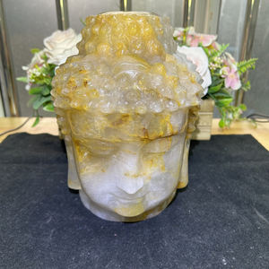 Pierre de Guérison Artisanat Guérisseur Doré Tête de <span class=keywords><strong>Bouddha</strong></span> Cristaux Naturels Jaune Feu Quartz Statues de <span class=keywords><strong>Bouddha</strong></span> Pour la Méditation - Product Image 4