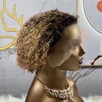 Wig Pixie pendek Bob 100% rambut manusia Brasil Virgin Wig depan renda Swiss untuk wanita hitam gelombang air 1B 30 Wig berwarna Vendor