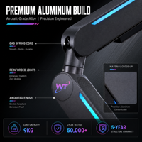 Soporte de Monitor para Juegos RGB con Resorte de Gas, Aluminio, Movimiento Completo, Giro de 360°, Inclinación, VESA 75 100, Gestión de Cables, Soporte de Escritorio