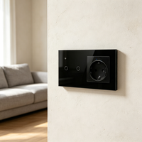Interrupteur intelligent UBARO en verre trempé 2 voies avec prise WiFi EU et moniteur de consommation pour application Smart Life, contrôle à distance et vocal pour la maison