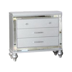 Modern <b>Mirror</b> Framed 3 Drawer Nightstand Silver Wood Finish Bedroom Furniture - Product Image 2