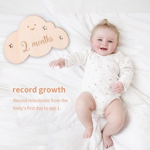 Nicro 8 pièces/ensemble nuage forme nouveau-né bébé douche <span class=keywords><strong>Photo</strong></span> accessoires bois cadeau cercle tranches disques signe croissance mensuelle bébé jalon carte - Product Image 2