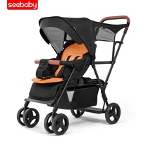 Poussette double pour bébé avec sièges avant et arrière absorbant les chocs Ceinture de sécurité pliable à cinq points pour enfants
