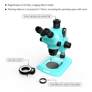 RF4 Stereo Trinocular Zoom 2K HD Camera 6565 <strong>Microscope</strong> 6.5-65x 10-inch Display Screen 144 LED Ring Light IP53 1-Year Warranty - Product Image 5