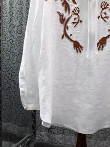100%Linen <strong>Tops</strong> 2026 Spring Summer Designer Fashion <strong>Women</strong> Beading Embroidery Deco Long Sleeve Elegant Loose White <strong>Yellow</strong> Blouses - Product Image 6