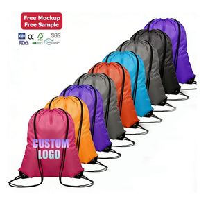ECO Foldable Waterproof Large Capacity <b>Drawstring</b> <b>Backpack</b> Bulk Sports Gym Cinch Bag Polyester String Bag for Men Women Children - Product Image 1