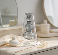 Diffuseur d'arômes en verre double couche, bouteille transparente, cône gris fumé, récipient intérieur, parfum d'ambiance, décoration de table