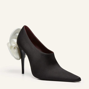 Sandales élégantes en soie pour femme, grande taille 45, à fleur arrière, à bout pointu, talons aiguilles fins, chaussures de soirée, escarpins à coupe large - Product Image 6