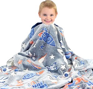 Coperta per Bambini con Design Luna e Stelle che Brillano al Buio, 100% Poliestere, Morbida Coperta in Flanella Luminosa per Bambini - Product Image 3