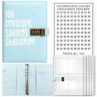 Nouvel agenda personnalisé premium en PU A5, classeur à 6 anneaux pour budget, classeur de défi d'épargne avec 100 enveloppes et autocollants