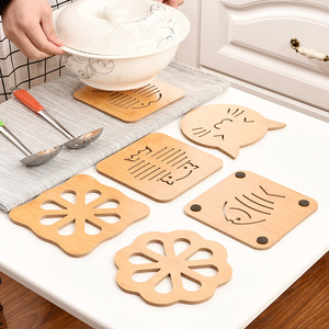 Cute Hollow Wooden Coasters Non Slip Bowl <b>Plate</b> Pot <b>Mats</b> Heat Resistant Kitchen <b>Mats</b> Irregular Flower Rectangle Square Shapes - Product Image 1