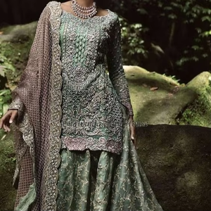 Vestido de Novia Estilo Indio/Pakistaní ATIYA LIBAS, Kameez Lehenga Choli, Acetato, Bordado Zardozi, 2019 - Product Image 3