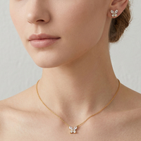 CLIORO Exquis 5A Zircon Papillon Forme En Acier Inoxydable Boucles D'oreilles Collier Étincelant Marquise Femmes Ensemble de Bijoux