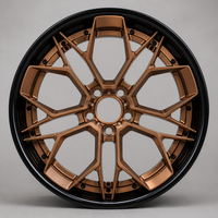 Jante en alliage d'aluminium forgé 2 pièces à rayons en Y, finition cuivre satiné noir brillant, concave profond, logo personnalisé, jante de voiture 5x114.3 pour