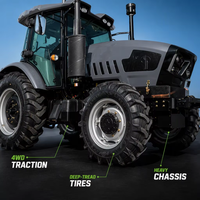 Tracteur agricole 4x4 120 ch avec cabine climatisée, moteur diesel, démarrage électrique