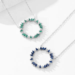 Collier pendentif couronne personnalisable en cuivre, inspiration naturelle, en argent sterling S925 avec zircon vert taille marquise pour femme - Product Image 4