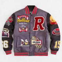 Veste universitaire pour homme sur mesure OEM, broderie chenille, patchs en polyester sur les manches, style baseball Letterman