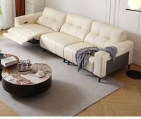 Echtes Leder Elektrisches Relaxsofa 3-Sitzer Eckgarnitur Minimalistisches Design mit Fernbedienung und Metallrahmen