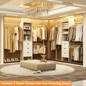 Sistema de <span class=keywords><strong>Vestidor</strong></span> Personalizado con Isla, Organizador de Armario de Madera Maciza Blanca con Cajones, Estantes y Luces LED, Hecho en EE. UU., de Lujo - Product Image 5
