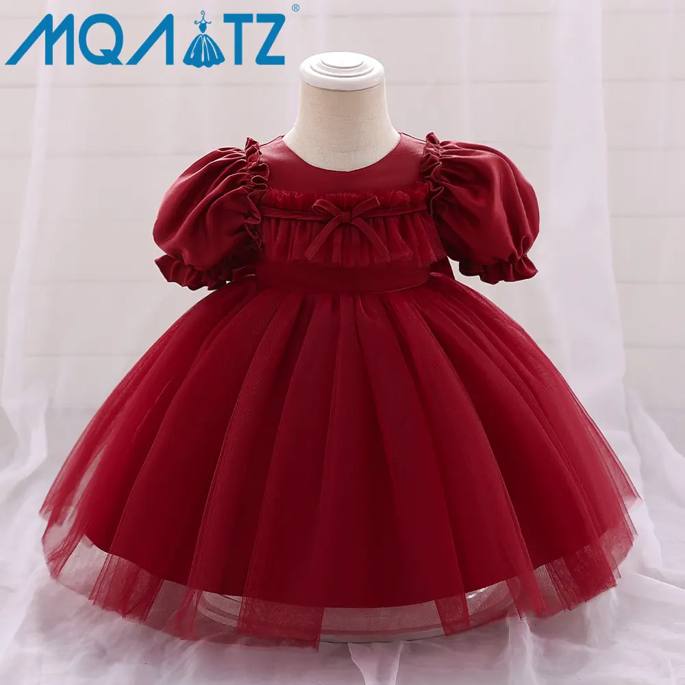 MQATZ Sweet Red Girl Children Dress Short Sleeve Baby New Born 0 6mois Nguo Za Watoto Cute Party Frock L2181XZ