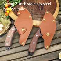 Couteau ULU en acier inoxydable de 5 pouces de qualité supérieure avec manche en bois et étui en cuir pour boucher et désossage de viande