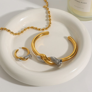 Geometric Stainless Steel <b>Ring</b> 18k Gold Silver Color Blocking Nail Wrapped <b>Open</b> Design Unisex Jewelry Gift - Product Image 1