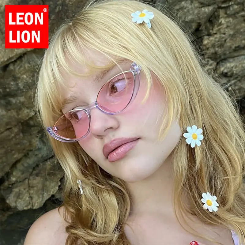 LeonLion 2024 Cat Eye Vintage Sunglasses Women Semi-Rimless Small Eyewear Women Personality Simple Glasses Female Gafas De Sol